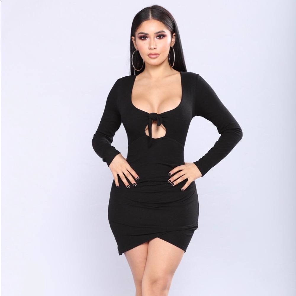 Tie front black mini dress